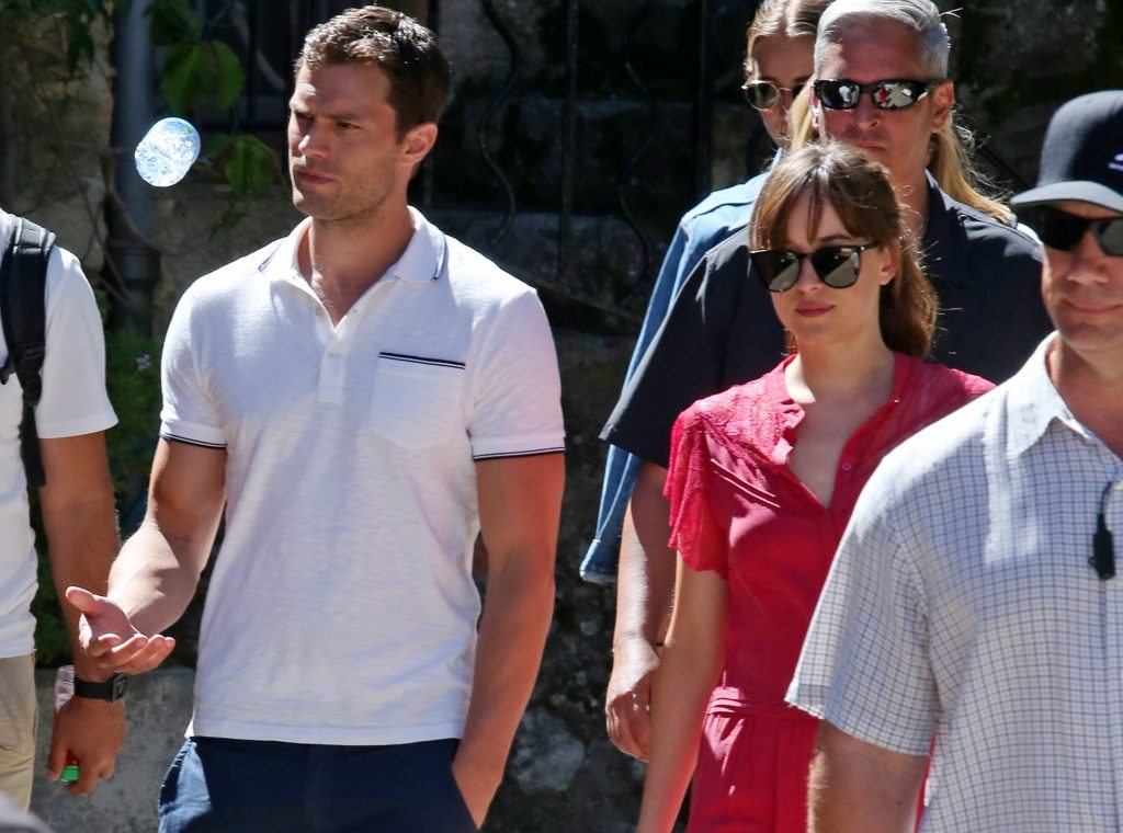 *EXCLUSIVE* Dakota Johnson and Jamie Dornan finish scenes at the top of a Medieval Castle